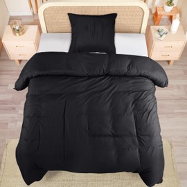 Utopia Bedding Bed Linen 135 x 200 cm Set - Microfibre Polyester Duvet Cover 135 x 200 cm + 1 Pillowcase with Pleated Hem 80 x 80 cm - Black