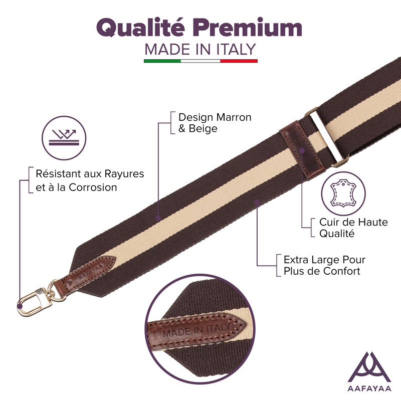 AAFAYAA Adjustable shoulder strap for bag (brown & beige)