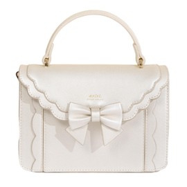 JIANGBOMEI Lolita 2-Way Shoulder Bag, Handbag, Pochette Bag with Ribbon, Elegant Small Crossbody Bag, Students, Cosplay, PU Leather, Popular, Fashionable, pearl white