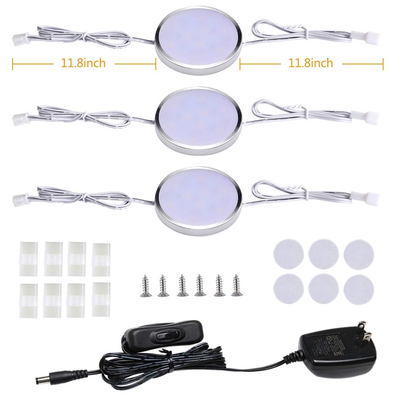 Lrlite 3 Pack Linkable Puck Lights for Kitchen Cabinet, Under