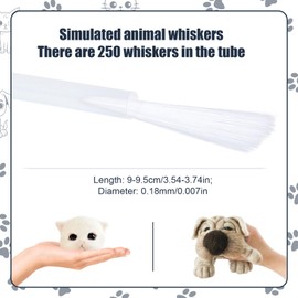 250pcs Simulated Animal Whiskers, 3.54-3.74 Inch Craft Cat Whiskers Costume Whiskers Plastic Whiskers for Needle Felting for Muppet Whiskers (White)
