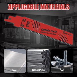 Vearter 6'' Reciprocating Saw Blades 3PCS, Carbide 8TPI Reciprocal Saw Blades for Thick Metal, Steel Pipe, Cast Iron, Bolt, Alloy Steel