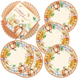 Fall Hello Pumpkin Party tableware Set,Autumn Farm Plates Napkins for Thanksgiving Party Decorations for Women Indoor and Outdoor (5)