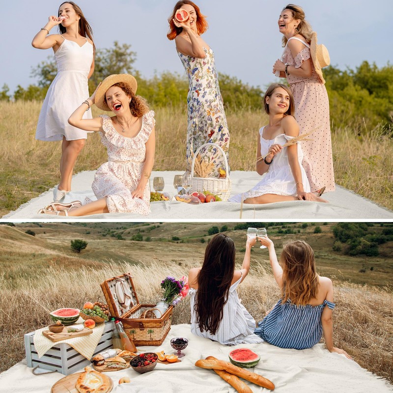 Hahafelt Extra Large Outdoor Picnic Blanket Oversize Beach Woven Cotton