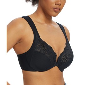 Lemorosy Wide Strap Front Closure Bra Lace Full Figure Underwire(Black Wide Strap,38E)