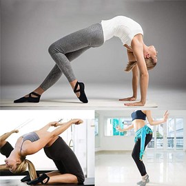 Meiyea 2 Pair Yoga Socks for Women Non-Slip Grips & Straps, Ideal for Pilates, Pure Barre, Ballet, Dance, Barefoot Workout -Grey