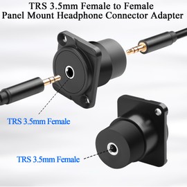 QIANRENON TRS 3.5mm Panel Mount Stereo Connector Coupler 3 Pole 1/8 TRS Female to Female Bulkhead Fixed Adapter Headphone Socket, XLR/D Type Panel Mount, for Expansion 3.5mm Audio Port Amplifier