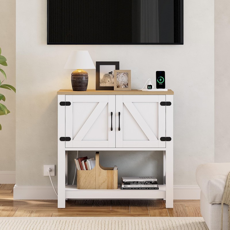 IRONCK Console Table with Power Outlets, Farmhouse Entryway Table with