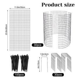 30 Pcs 24'' x 12'' Large Wire Plant Protector from Animals, 10 Pack Metal Plant Cage Chicken Wire Cloche with Ground Stakes and Nylon Tie to Keep Animals Out, Garden Protection Bunny Barricade