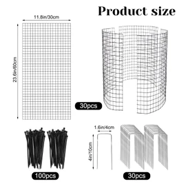 30 Pcs 24'' x 12'' Large Wire Plant Protector from Animals, 10 Pack Metal Plant Cage Chicken Wire Cloche with Ground Stakes and Nylon Tie to Keep Animals Out, Garden Protection Bunny Barricade