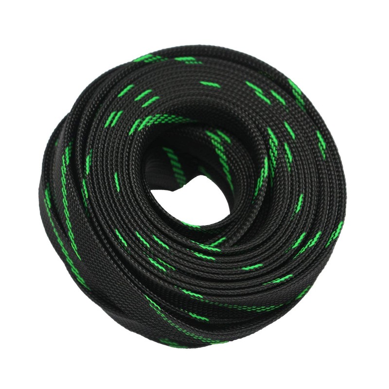 30ft PET Expandable Sleeving Wire Cable Sleeve (1/6", Green&Black)