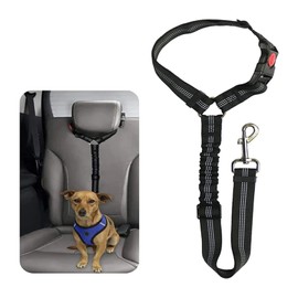 Dog Seat Belt, Seat Belt Dog Car, Seat Belt Dog Safety Harness, Adjustable Dog Belt Made of Elastic Nylon, with Reflective Elastic Strips for Dogs and Cats, Black