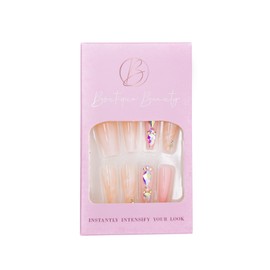 Boutique Beauty Premium Press On Nails (Jewel Crème Swirl) – Unique, Durable, and Trendy Designs with Adhesive Tabs - Long Coffin Shape