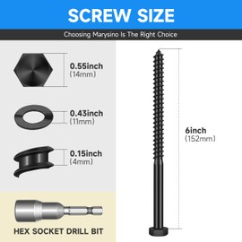 (8-Set) 3/8 x 6 Lag Bolts, Stainless Steel Heavy Duty Hex Head Lag Screws for Wood, Commercial/Industrial Grade 3/8 Bolts, Mounting Screws Bolts Kit, Black Oxided by Marysino