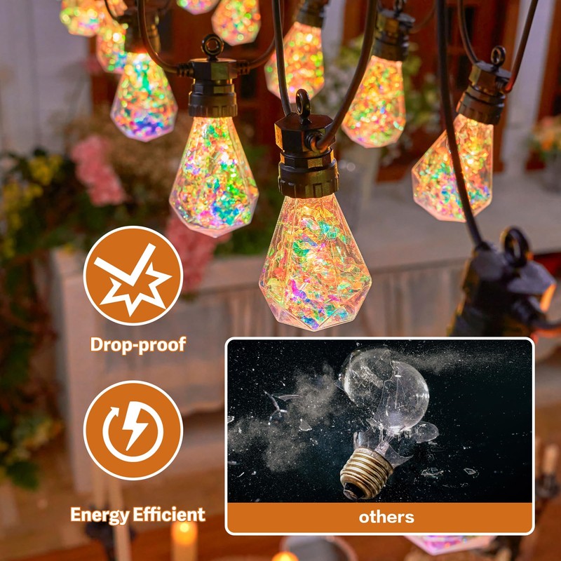 BYIZO Outdoor String Lights, 66FT 27 LED Iridescent Holographic Bulbs,