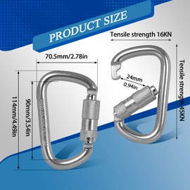Auto Locking Carabiner 45KN=10000lbs Twist Lock Steel Heavy Duty Large Carabiner Clip for Rock Climbing,Gym,Camping,Rescue and Mountaineering(Silver)
