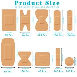 Assorted Bandage Variety Pack (800 Pcs), Waterproof & Breathable Large Adhesive Fabric Bandage Bulk Pack for First Aid Supplies and Wound Protection (10 Styles)