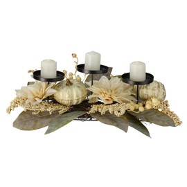 Northlight Dahlia and Pumpkin Fall Harvest Candle Holder Centerpiece - 21"
