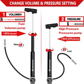 AMZOON Bike Pump with Pressure Gauge Extended Hose Mini Bicycle Pump Suitable for Schrader and Presta Valve Bicycle Pump with Needle Inflating
