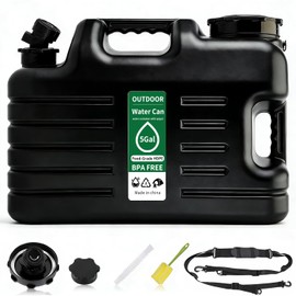 5 Gallon Water Jug with Multi-Purpose Shoulder Strap, BPA Free Food Grade HDPE Outdoor Water Container, Leak-Proof Rotary Spigot, Portable Water Can for Camping, Hiking, RV & Emergency Preparedness