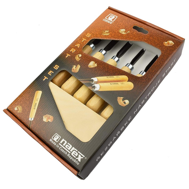 Narex Starter Wood Carving Chisel Set With Block of Wood,