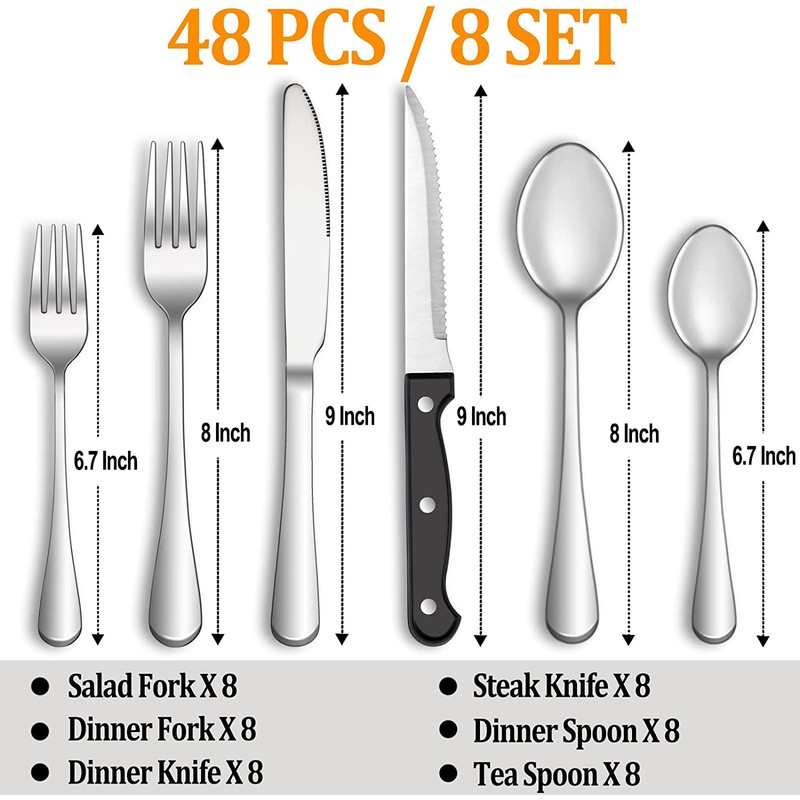 MUTNITT 48 Pcs Silverware Set with Steak Knives Service for