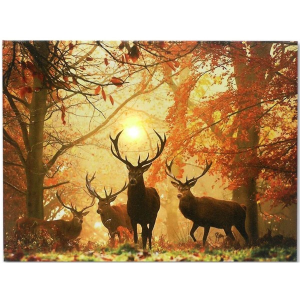Deer Picture - LED Big Buck Wrapped Canvas Print - White Tail Deer in Autumn Forest - Wildlife Wall Decoration - Deer Decor - Glowing Canvas Picture