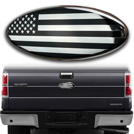 9 Inch Oval Chrome and Black American Flag Front Grille Tailgate Emblem Adhesive Tape Sticker Badge Compatible with Ford Escape Excursion Expedition F150 F250 F350 Freestyle (9", Silver)