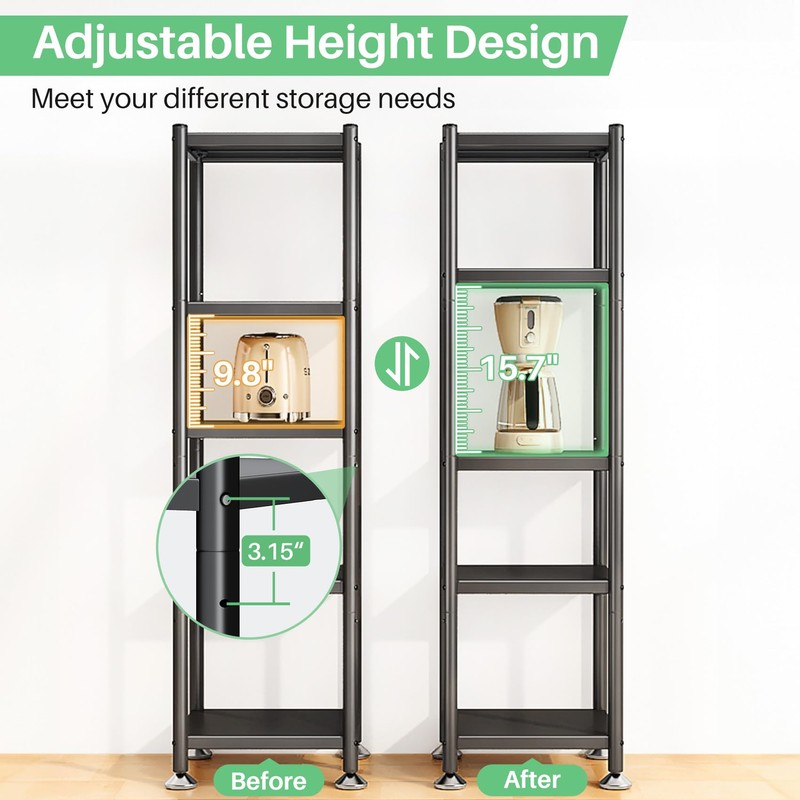 PXRACK 5-Tier Kitchen Storage Shelves, Adjustable Metal Shelves for Storage