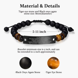 To My Son Bracelet Tiger Eye Matte Agate Stone Bracelet Stainless Steel Wristband Bracelet Adjustable Beaded Bracelet Birthday Thanksgiving Graduation Anniversary Valentine's Day Gift from Mom Dad