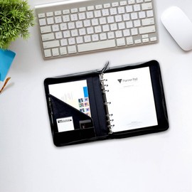 Planner Pad 7 Ring Loose Leaf Executive Size Cover, Fits 8 1/2” x 11” Size Planner Pages, Black Faux Leather