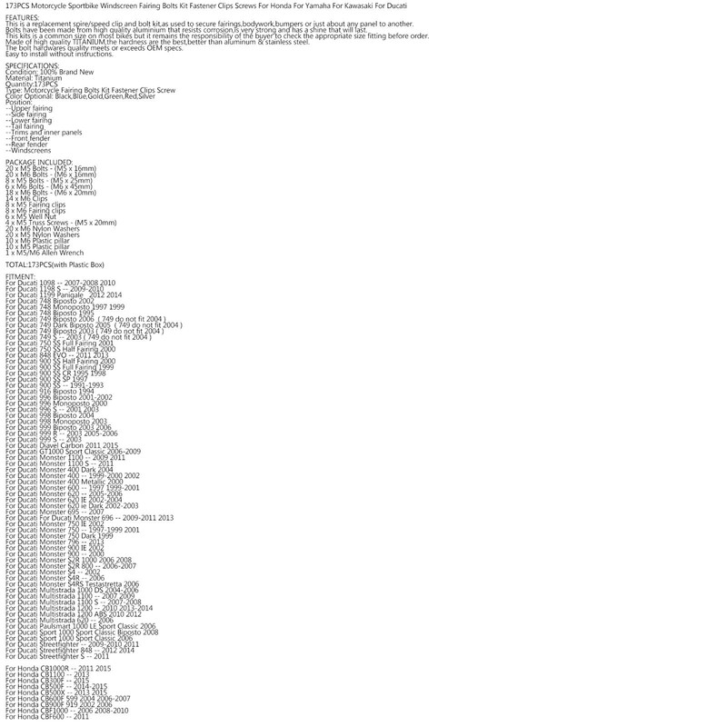 Mad Hornets 173PCS Burnt Titanium Windscreen Fairing Bolt Kit Fastener