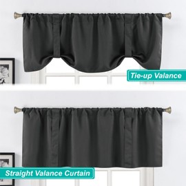 Home Queen Blackout Tie Up Curtain Valance, Bathroom Window Valence for Kitchen Bedroom,Straight and Wave Shape Available, 54 x 20 Inches, Black