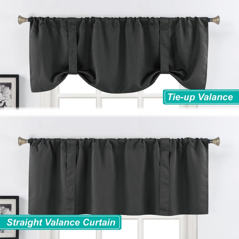 Home Queen Blackout Tie Up Curtain Valance, Bathroom Window Valence