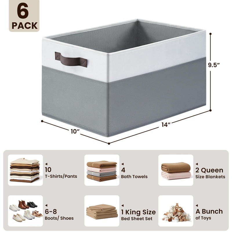 Criusia Closet Organizers and Storage Baskets - 6 Pack Shelf