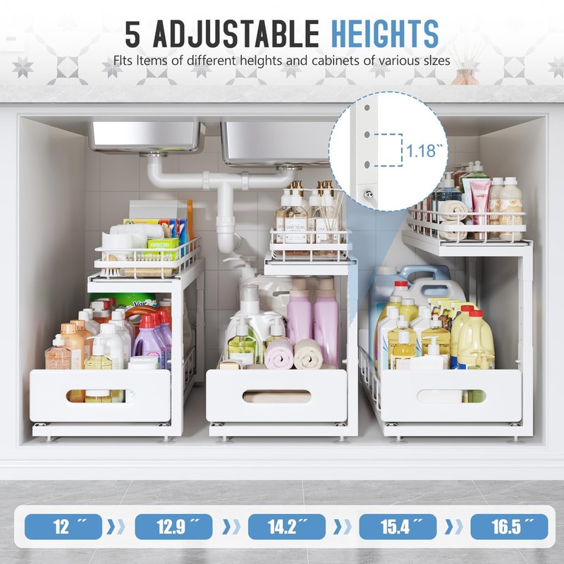 Biboraya Under Sink Organizer Upgrade To Professional Rails,2-Tier Dual Pull
