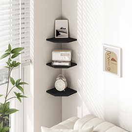 Corner Shelf Wall Mount, Floating Corner Shelves, Set of 6 Corner Wall Shelf Organizer, Rustic Wood Wall Storage Display Shelves for Living Room Bedroom Bathroom Kitchen, Classic Black