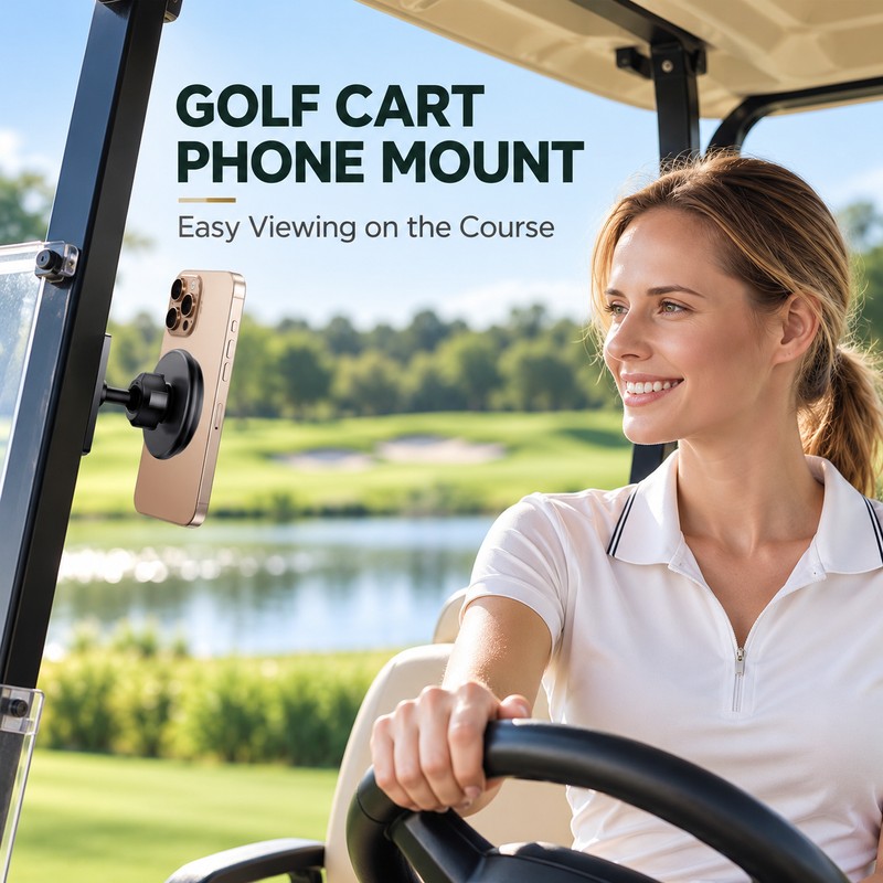 Magnetic Phone Holder for Golf Carts – 360° Rotating Adjustable