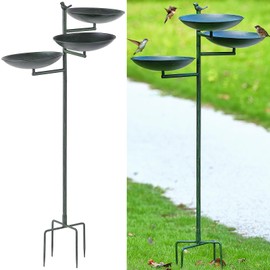 Aifeorzo 43" H Bird Baths for Outdoors, Free Standing Bird Bath and Feeder 3 in 1, Metal Birdbaths and Feeders with 4-Prong Stake, Tall Heavy Duty Birdbath, Antique Green Bird Bath Stand