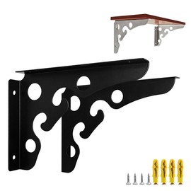 Heavy Duty Shelf Brackets 90 Degree Right Angle Bracket Metal Mantel Brackets 2PC Fireplace Mantel Brackets - Decorative Countertop Corbel (Black White Silver, 8 inch x 6 inch) (Black)