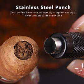 Phoelux Cigar Punch Multitool Tool 6-in-1 Draw Enhancer Tool (Black)-Cigar Punch, Twin Needle, Cigar Draw Enhancer Cutter, Whistle and Clip with Gift Box