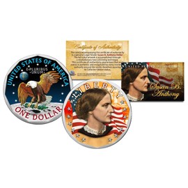 SUSAN B. ANTHONY Genuine One-Dollar Coin w/Coin Capsule & COA * Color 2-SIDED *