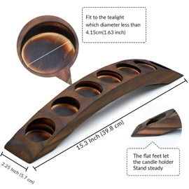 Long Wooden Bridge Tealight Candle Holder, 7 Holes - Candle Centerpieces for Tables - Antique Wood Color