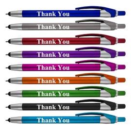 Thank You Greeting Gift Stylus Pens for Touchscreen Devices - 2 in 1 Combo Pen - for Employee Appreciation, Events and Parties, Imprinted"Thank you" on each pen, 100 Pack