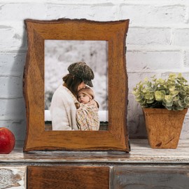 Axeman 5x7 Live Edge Picture Frame, Solid Rustic Handcrafted Wood Frame with Real Bark Edges & High Definition Glass Front, Farmhouse Decor for Tabletop or Wall Display