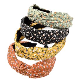 Flower Headbands for Women 4 Packs Mixed Fabric Hair Band Elastic Knot Hairbands Head Wrap Cute Outdoor Hair Accessories (archRose)