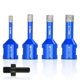 4 x Diamond Tile Drill Bits HV 10000+ Hardness, 6|8|10|12 mm M14 Diamond Drill Glass Drill Bit Wet Dry Tile Drill Bit for Angle Grinders, Diamond Drill Bit Hole Saw from Ceramic Marble, with Hex
