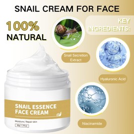 Snail Essence Face Cream - Hydrating & Repairing Snail Mucin Moisturizer for Dry, Acne-Prone Skin with Hyaluronic Acid & Niacinamide | Brightening, Anti-Wrinkle, Soothing Dryness | Sensitive Skin Safe