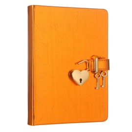 Victoria's Journals Heart Shaped diary with lock and Journal, Leather Cover, Lock diary for Girls and Women, Cute Notebook, Secret diary for girls size 13x18 cm, 320 pages (Orange)