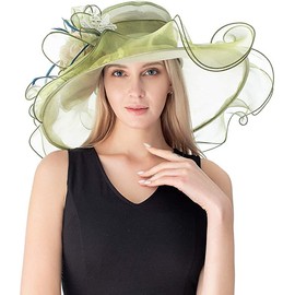 RZTA Women's Kentucky Derby Church Dress Hat Wide Brim Leaf Flower Bridal Shower Hat C2 Olive Green